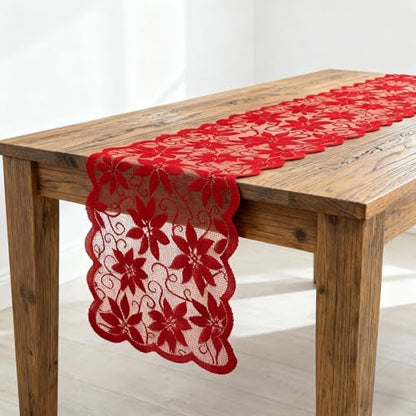 Red Lace Table Runner for Christmas Wedding Bridal Shower Party Decor - 13 x 72 Inch