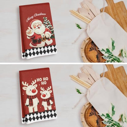 Xmas Reindeer Christmas Kitchen Towels Set - Vintage Winter Hand Towels 24x14, 2 Pack
