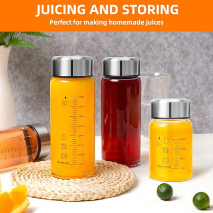 16 oz Glass Juice Bottles with Wide Mouth and Stainless Steel Lids - Reusable Leakproof Water & Smoothie Bottles