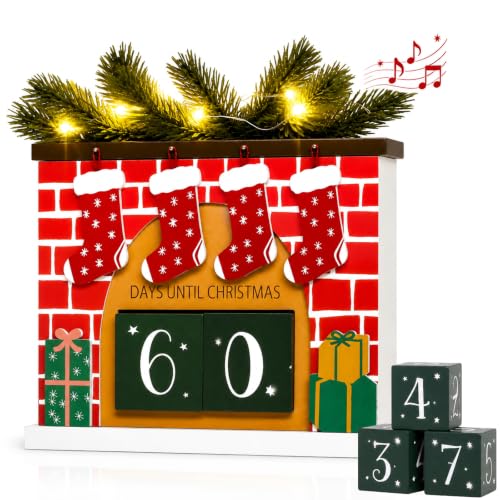 Christmas Countdown with Lights & Music - Wooden Holiday Decor
