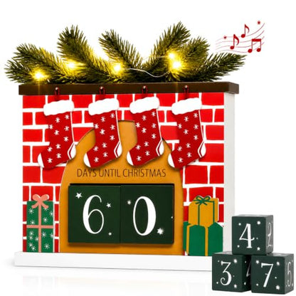 Christmas Countdown with Lights & Music - Wooden Holiday Decor