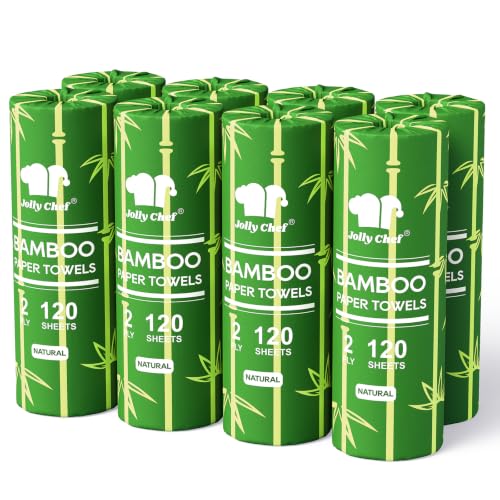 Bamboo Paper Towels 8 Rolls - 2 Ply, 120 Sheets Each, Natural Brown
