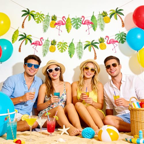 2PCS Tropical Flamingo Garland Banner for Party Decorations - 6.6ft