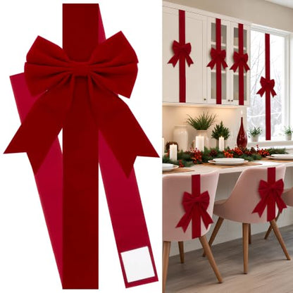 Red Velvet Christmas Cabinet Bows - Adjustable 6 Pack Holiday Decor