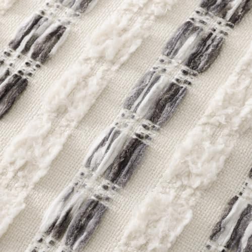 DecorUhome Grey & Cream Chenille Tufted Stripe Throw Pillow Covers 18x18 Set of 2