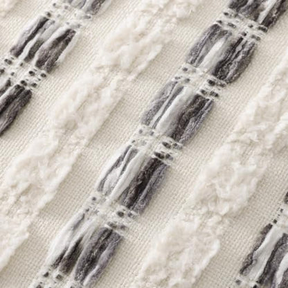 DecorUhome Grey & Cream Chenille Tufted Stripe Throw Pillow Covers 18x18 Set of 2