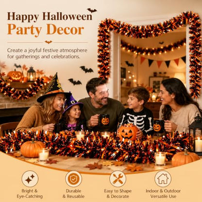 Halloween Tinsel Garland 50 FT Orange Shiny Festive Decor