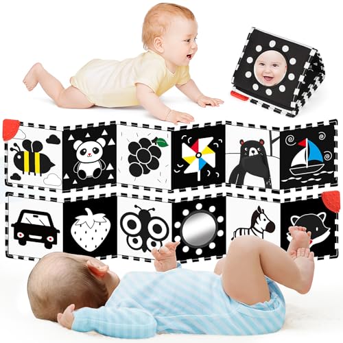 BBWOO High Contrast Baby Toys for Newborn, Tummy Time Mirror, Black and White Baby Toy for 0-6 Months, Soft Montessori Visual Stimulation Infant Book, Boy Girl Shower Gift, Easter Basket Stuffers