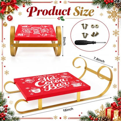 Christmas Hot Cocoa Wood Tray Holder - Red Sleigh Design for Holiday Decor