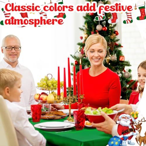 Patelai Disposable Christmas Tablecloth 6 Pack Red Dark Green 54x108 Inch Waterproof Holiday Party Cover
