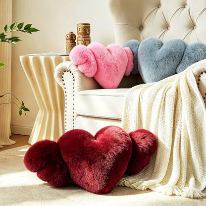 Pink Heart Plush Throw Pillow - Soft Sofa Cushion for Living Room - 1 Piece - Variation of Pink