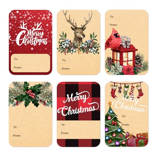 Christmas New Self Adhesive Gift Tag Stickers - 120 Pieces, 8 Designs
