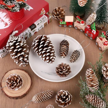 Christmas Snow White Pine Cone Ornaments Set - 84 Pieces, Assorted Sizes & Styles - White Variation