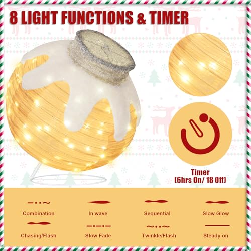 Lighted Outdoor Christmas Ornaments Set - Red & Beige 2 Pack with 160 LED Lights
