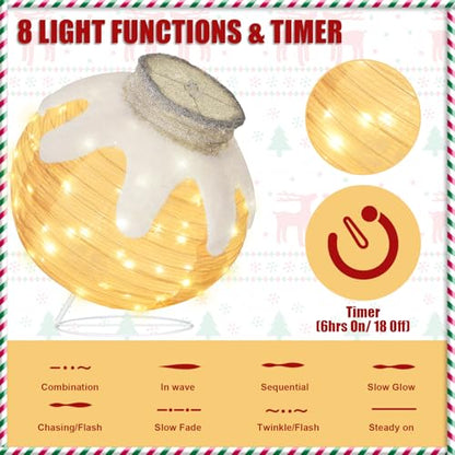 Lighted Outdoor Christmas Ornaments Set - Red & Beige 2 Pack with 160 LED Lights