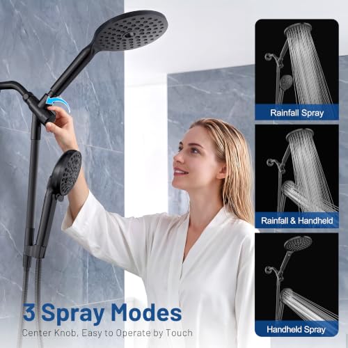 MakeFit Dual Filtered Rain Shower Head Combo - Matte Black, High Pressure Handheld & Rainfall Showerhead with Filter for Hard Water
