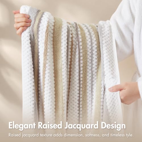 Neutral Cotton Bath Towel Set - 6-Piece, Soft Absorbent, Modern Stripe