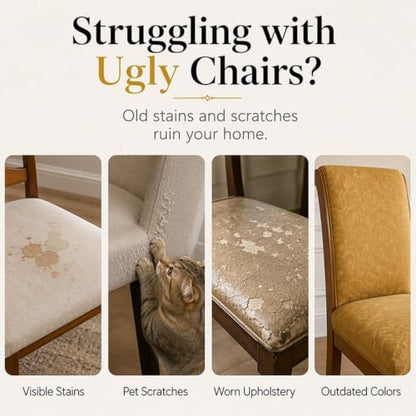 6pcs Washable Baroque Chair Cover for Dining Chairs - Elegant Gold Pattern, Stretch Fit, Waterproof