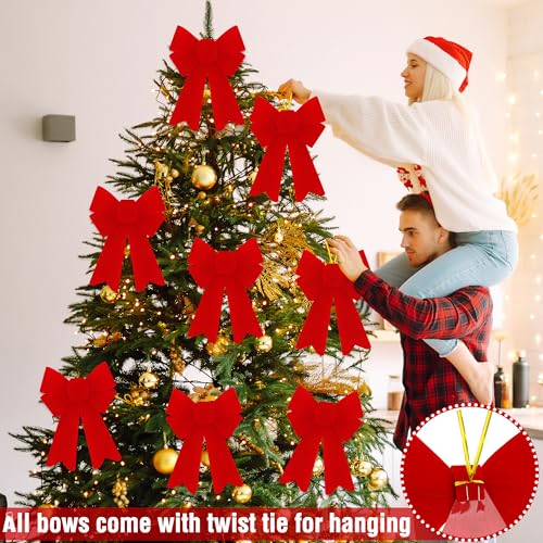 24PCS Red Velvet Christmas Bows Holiday Tree Decor Indoor Outdoor