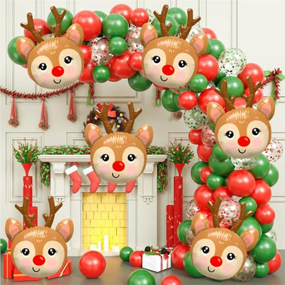 Reindeer Balloons Set - Christmas Foil Party Decor, Style 2, 6 Pieces