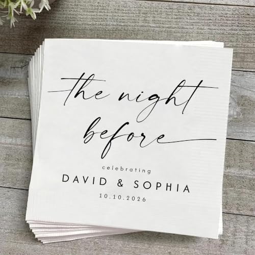 Personalized Night Before Beverage Napkins with Custom Name and Date - Engagement & Wedding Table Decor - Night Before 3