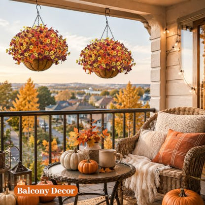 Fall Artificial Flower Baskets with Hanging Chains - 4-Color Autumn Decor Set