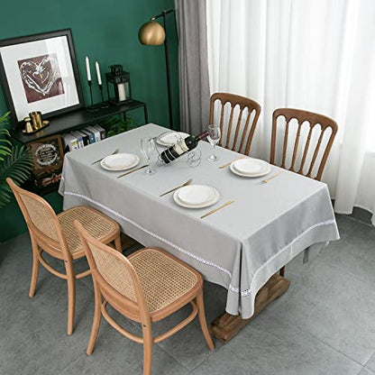 Heavy Duty Waterproof Linen Tablecloth with White Lace - Sg 70x52 Inches