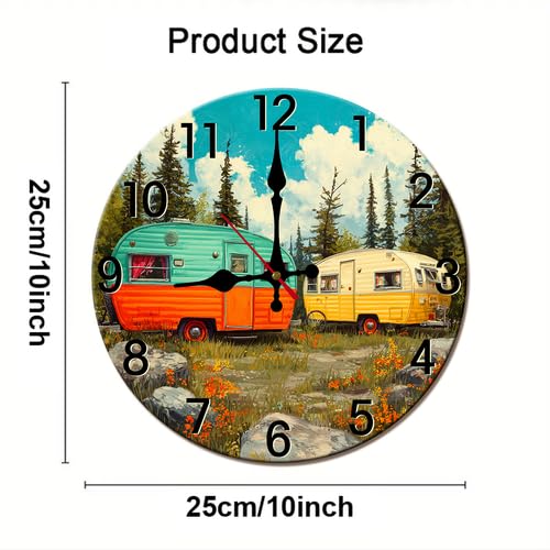 10 Inch Wooden Wall Clock - Camper Theme Silent Sweep Movement, Variation Clock-018+10inch×10inch