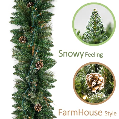 Prelit Christmas Garland with Pine Cones Snow Style 9 Ft Battery Operated - Pinecone Variation