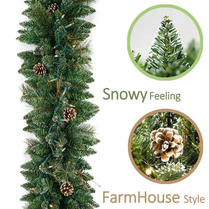 Prelit Christmas Garland with Pine Cones Snow Style 9 Ft Battery Operated - Pinecone Variation