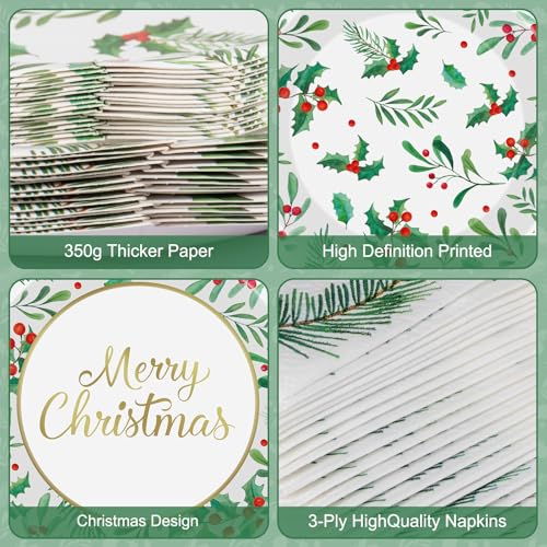 Christmas Disposable Paper Plates and Napkins Set - 150 Pcs Holiday Tableware - Merry Christmas Holiday Decorations - Variation: Christmas-150p