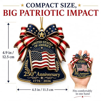 Patriotic Bell Ornament - 250th Anniversary Christmas Decoration, Wooden American Flag, Double-Sided 2026 Keepsake