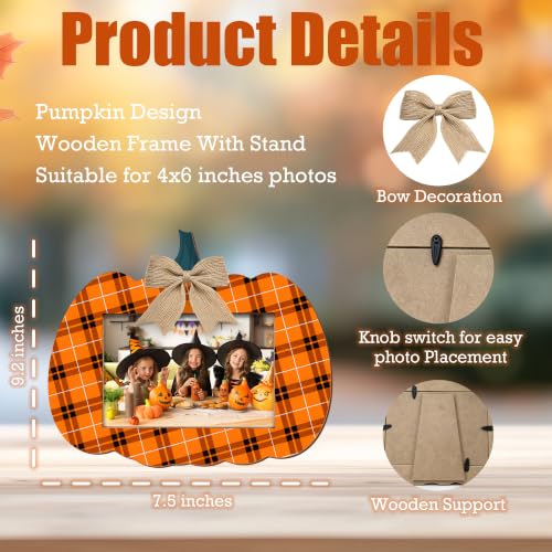 Rustic Fall Pumpkin Wooden Photo Frame for 4x6 Photos, Thanksgiving & Halloween Decor