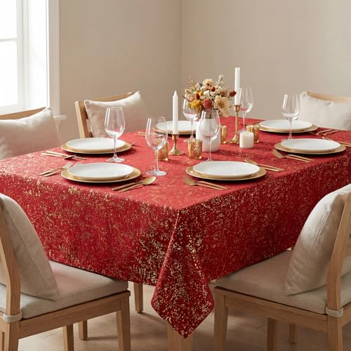 Red Tablecloth with Gold Sequin 60x140 Inch Rectangular Home Decor