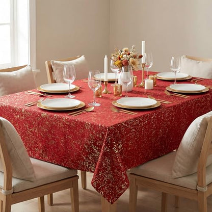 Red Tablecloth with Gold Sequin 60x140 Inch Rectangular Home Decor