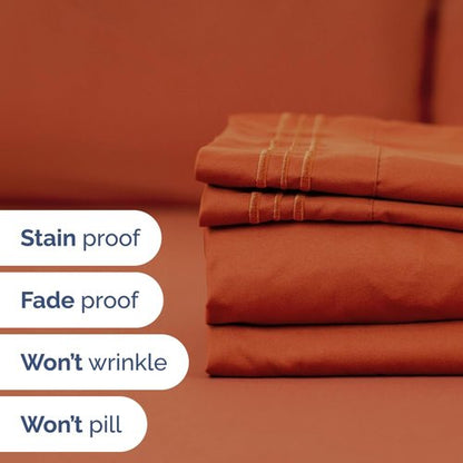 Flex Top Split Head King 4 Piece Sheet Set - Comfy Breathable & Cooling Bed Sheets Set - Hotel Luxury Bedding for Women, Men, Kids, Teens, Boys & Girls - Deep Pockets, Soft and Oeko-Tex - Terracotta