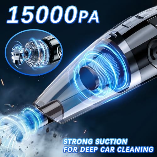 Cordless Handheld Vacuum Cleaner - 15000Pa Power, Rechargeable, Black Silver