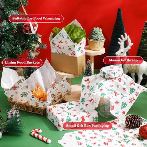 Christmas Wax Paper Sheets - Red, Green & White Variations, 100 Sheets, 11.4 x 11 Inches