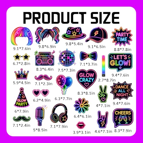 Neon Birthday Selfie Photo Booth Props Set - 26 Glow Party Accessories