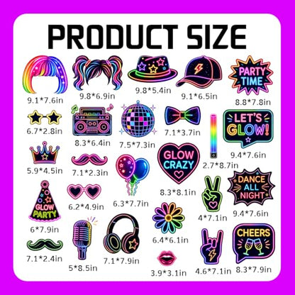 Neon Birthday Selfie Photo Booth Props Set - 26 Glow Party Accessories