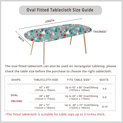 Christmas Oval Fitted Tablecloth 48x68 Inch Elastic Holiday Table Cover - Teal Blue