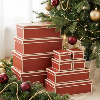 Christmas Gift Boxes with Lids Set of 10 - Festive Red Holiday Packaging