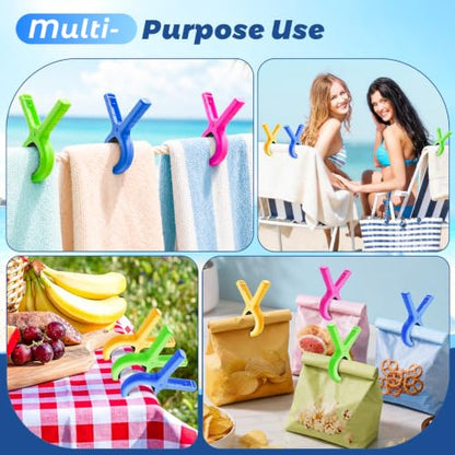 12 Pack Heavy Duty Beach Towel Clips with 4 Colors for Chairs & Pool Loungers