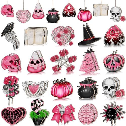 Skeleton Halloween Christmas Tree Ornament - Pink Gothic Decor 40 Pcs