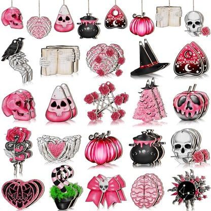 Skeleton Halloween Christmas Tree Ornament - Pink Gothic Decor 40 Pcs