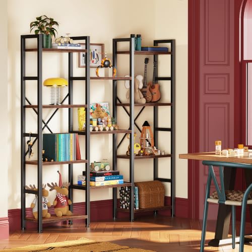 Huuger 4 Tier Bookshelf - Rustic Brown, 55-Inch Tall with 11 Open Shelves - Versatile Storage & Display