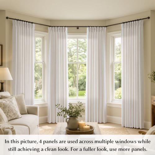 Semi Sheer Pinch Pleated Linen Curtains for Living Room 84 Inches - Natural, Pack of 2