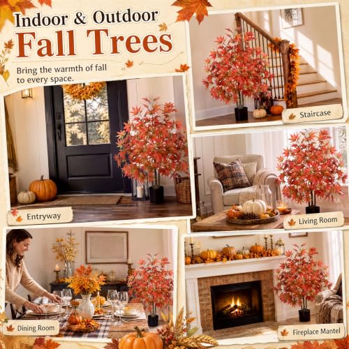 Artificial Fall Maple Trees 3ft with Pot - Colorful Autumn Decor Set of 2
