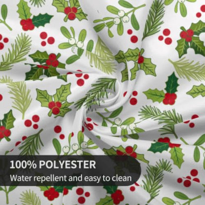 Xmas Holly Round Tablecloth 60 Inch for Indoor Outdoor Holiday Decor - Holly Mistletoe