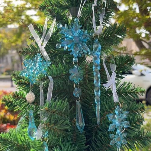 Blue Acrylic Snowflake Ornaments - 20pcs 1.7 Inch Christmas DIY Decorations